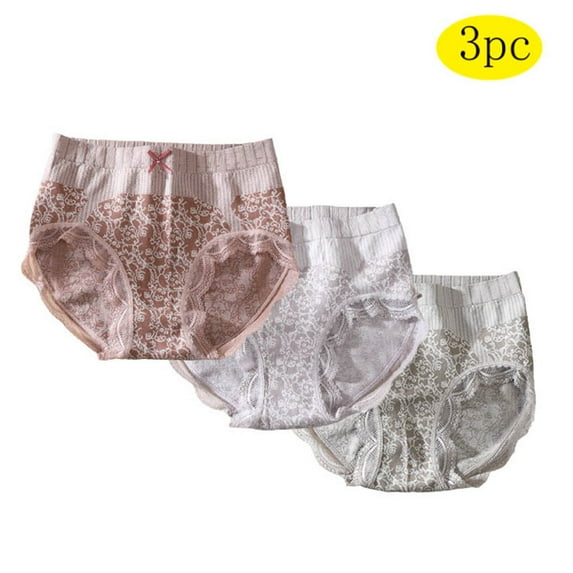 Rciityk Women's Underwear Mid-rise Regular Panties Full Coverages Soft Breathable No Show Lace Briefs 3PCS