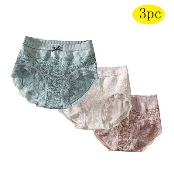 Rciityk Women's Underwear Mid-rise Regular Panties Full Coverages Soft Breathable No Show Lace Briefs 3PCS