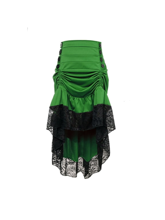 Women's Vintage Gothic Skirt Steampunk High Waist Skirts Renaissance Lace Ruffled Asymmetrical Skirt