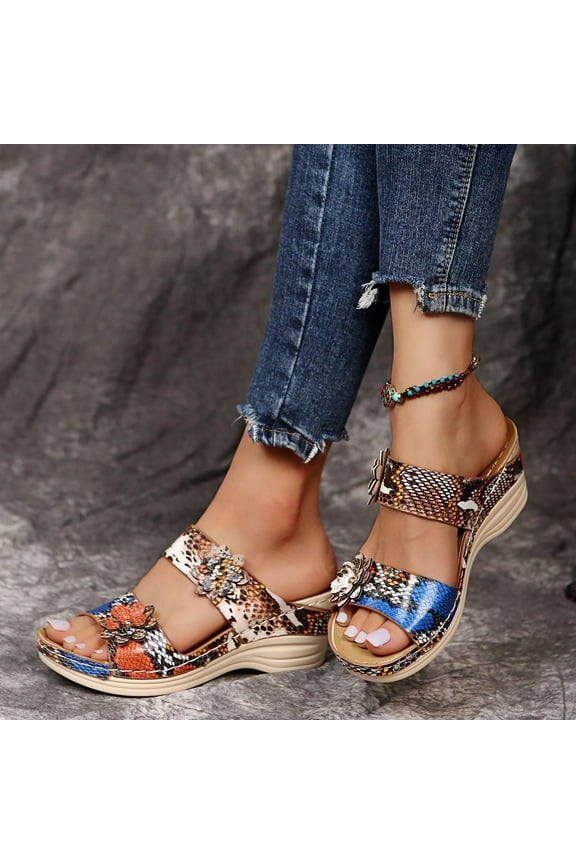 Women's Wedge Sandals Summer Retro Casual Flowers High-heeled Flat-bottomed Ladies Wedge Slippers - Summer's Best Shoes