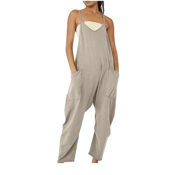 Rciityk Womens Casual Sleeveless Jumpsuits Adjustablev Spaghetti Straps Long Romper Casual Summer Baggy V Neck Bib Pants with Pockets - Spring/Summer Savings Clearance