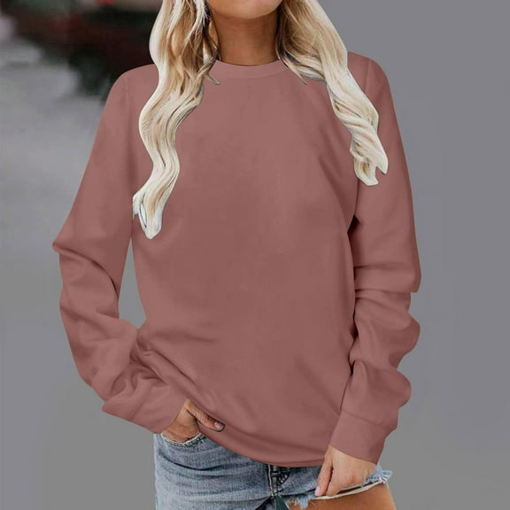 Rciityk Womens Fall Tops Fashion Crewneck Sweatshirt Casual Long Sleeve Tunic Pullover Tops Solid Color Blouse Fall Spring Clothes Brown M