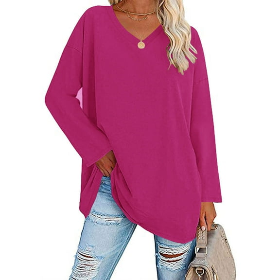 Rciityk Womens Fall Tops Fashion Long Sleeve Tunic Pullover Tops Casual V Neck Basic T-Shirts Blouse Fall Spring Tops