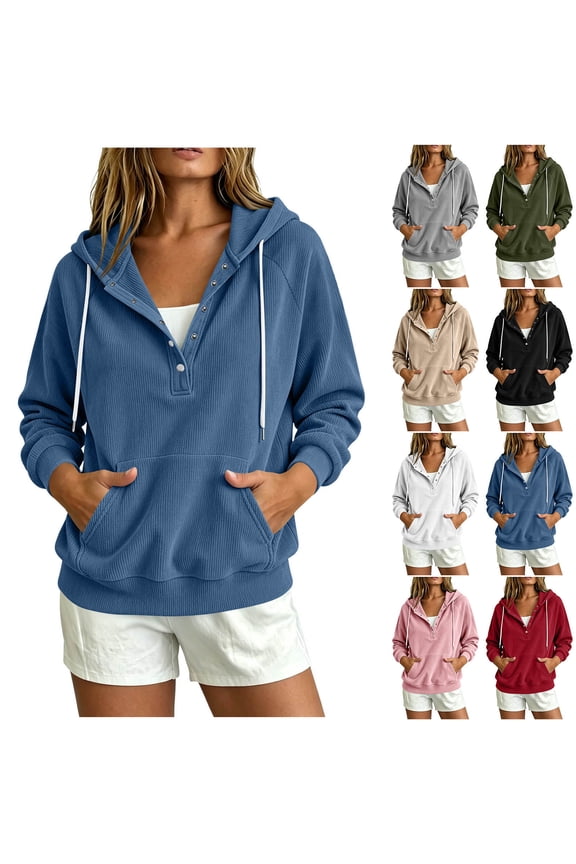 Womens Hoodies Sweatshirt with Snap Button Front, Drawstring and Pocket, Corduroy XXL