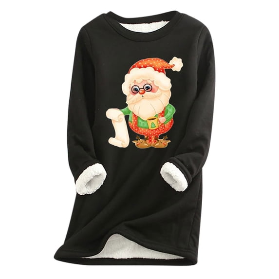 Rciityk Womens Plus Size Fleece Lined Pullover Long Tunic Tops Winter Warm Cute Christmas Santa Printed Crewneck Long Sleeve Loungewear - Fall/Winter Savings Clearance