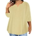 thumbnail image 1 of Rciityk Womens Plus Size Tops Summer V Neck 3/4 Sleeve Tshirts Daily Casual Loose Solid Pullover Blouses - Fall Savings Clearance, 1 of 5