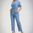 thumbnail image 1 of Rciityk Womens Scrub Sets Solid Color V-Neck Pocket Top and Drawstring Straight Leg Pants with Pockets, Unisex Workwear Light Blue L, 1 of 6