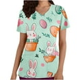 thumbnail image 1 of Rciityk Womens Scrub Tops Fashion Easter Bunny Rabbits Printed Nursing Uniform Stretch V-neck Short Sleeve Workwear Blouse with Pockets, 1 of 4