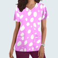 thumbnail image 1 of Rciityk Womens Scrub Tops Summer Causal Floral Printed Nursing Uniform Stretch V Neck Short Sleeve Workwear Blouse with Pockets Hot Pinks L, 1 of 5
