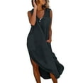 thumbnail image 1 of Rciityk Womens Summer Dresses Solid Color Sleeveless V Neck Button Maxi Dresses with Pockets Loose Fits Turndown Collar Casual Dress for Beach Vacation Daily Wear, 1 of 7
