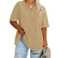 thumbnail image 1 of Rciityk Womens Summer Plus Size Tops Short Sleeve V Neck Solid Color T Shirts Casual Oversized Tees Tops, 1 of 4