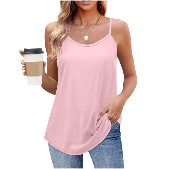 Rciityk Womens Summer Tank Tops Solid Color Sleeveless Shirts Casual Loose Fits Crew Neck Spaghetti Strap Tops Beach Vacation Camisole