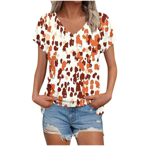 Rciityk Womens Summer Tops Casual Loose V Neck T Shirts Fashion Floral Print Raglan Short Sleeve Classic-Fits Tee Women's Clothing