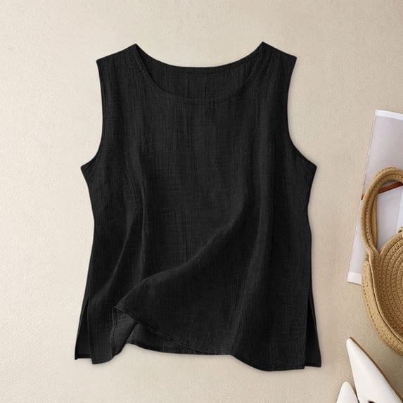 Rciityk Womens Summer Tops Loose Fit Crew Neck Sleeveless Top Solid Color Casual Tank Tops for Vacation Daily Wear Trendy