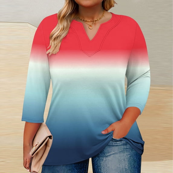 Rciityk Womens Tops 3/4 Sleeve Shirts Fall Fashion Casual V Neck Pullover Tunic Tops Loose Fits Floral Print Blouses