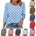 thumbnail image 1 of Rciityk Womens Tops Casual 3/4 Sleeve Shirts Summer Fall Fashion Loose Crew Neck Polka Dots Printed Button Sleeve Tshirts Blouses, 1 of 8