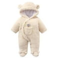 thumbnail image 1 of Rciityk Yellow Newborn Baby Bear Ear Hooded Jumpsuit Solid Warm Button Up Footless Rompers Winter Casual Long Sleeve Warm Snowsuit for 0-6Months Christmas Gifts, 1 of 3
