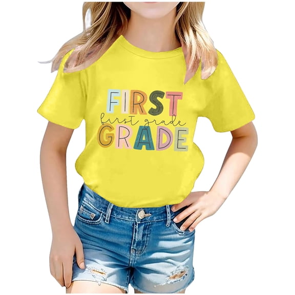 Rciityk Yellow Toddler Boys Girls Short Sleeve T-Shirt Summer Casual Crewneck Tees Tops Fashion Letter Prints Graphic Summer Clothes for 3 Years