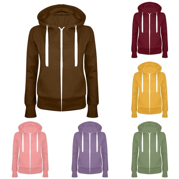 Rciityk Zip Up Hoodie Women Slim Fit Fleece Lined Long Sleeve Drawstring Hooded Sweatshirt with Pockets Fashion Solid Casual Jacket for Spring Fall