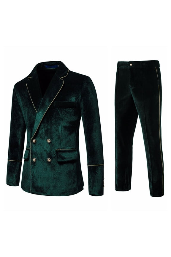 dark green Suit for Men Double-breasted Slim Solid Color Business Dress Formal Wedding Blazer with Pants Set Business Dress