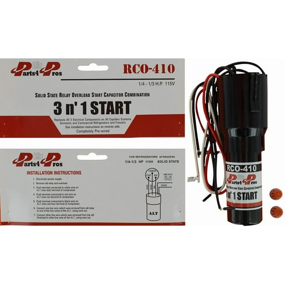 Rco410 3 In 1 Relay Hard Start Capacitor Kit For Refrigerator 1/4-1/3 Hp 115Vac