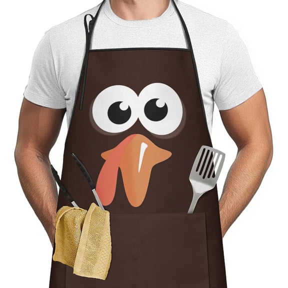 Rcvlauf Thanksgiving Apron Funny Turkey Apron Large Cooking Chef Apron for Men With Pockets Frying Aprons for Adults