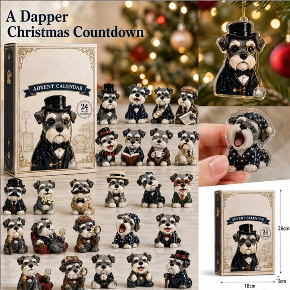 Rdausd 10.24 inch Advent Calendar 2026, 24 Days Countdown Blind Box with 24 Unique the Dapper Schnauzer Club 2D Acrylic Hanging Pendants, Everyday Tree and Backpack Decoration