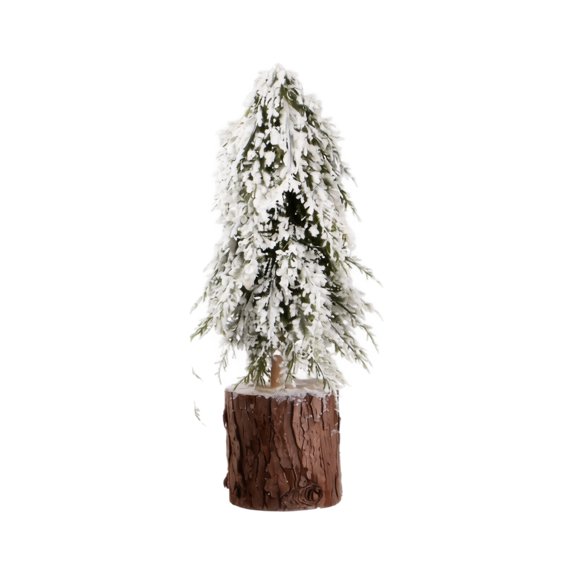 Rdausd 11.81 Inch Flocked Mini Christmas Tree, Snow Frosted Tabletop Pine Tree with Real Wood Base, Rustic Holiday Centerpiece for Desk Shelf Xmas Home Decor
