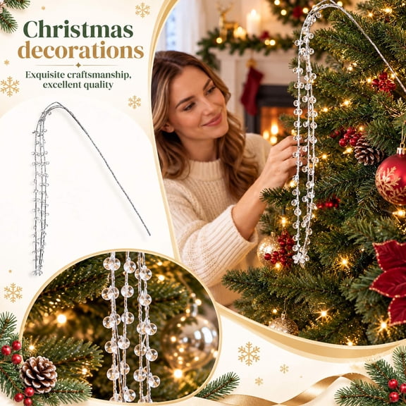Rdausd 19.69 Inch Bead Christmas Ornament Picks, Acrylic Ice Drop Branch Decor, Holiday Tree and Wreath Filler Stems Winter Holiday Decor Gift Xmas Party Photo Prop Gift