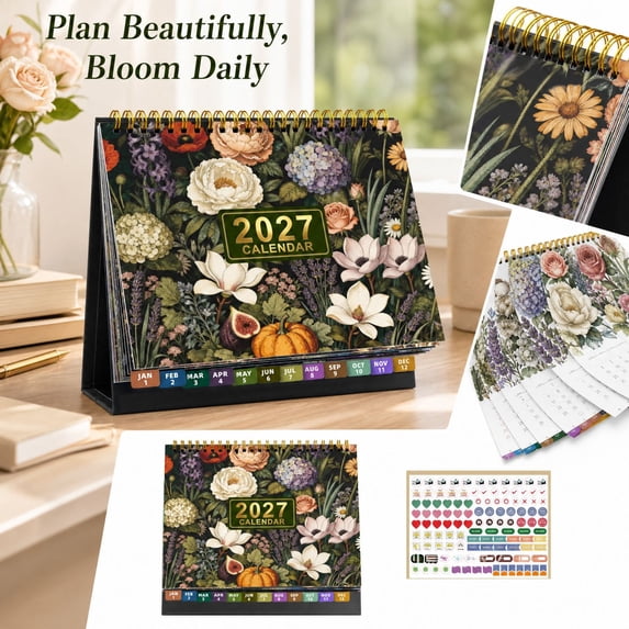 Rdausd 2027 Illustrated Desk Calendar Style B 8.6 Inch, Compact Monthly ...