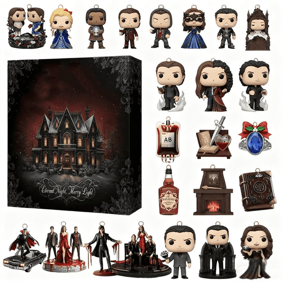 Rdausd 24 Days Christmas Advent Calendar, Gothic Vampire Mystery Countdown Blind Box, 2D Flat Acrylic Hanging Ornaments, Festive Holiday Home Decor, 10.23x7.08x1.77 Inch