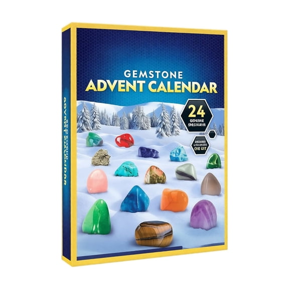 Rdausd 24 Pcs Gemstone Advent Calendar 8.66x5.71x1.18 Inch, Surprise Rock Specimen Blind Box, Educational Geology Dig Kit, Christmas Holiday Countdown Gift for Kids