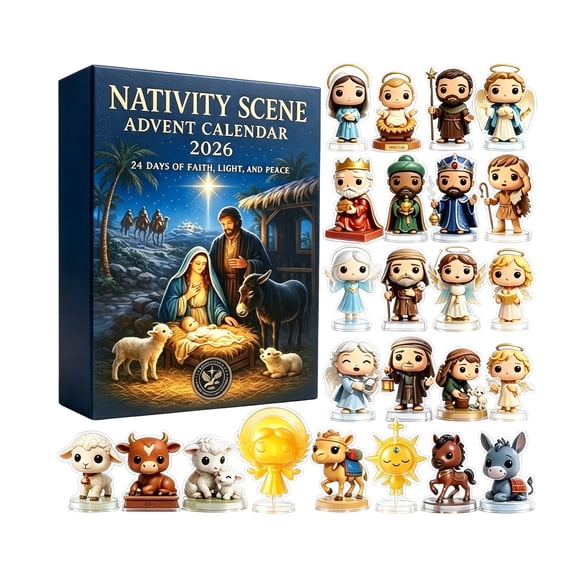 Rdausd 24 Pcs Nativity Scene Advent Calendar 2026, 2D Acrylic Christian Countdown Calendar Blind Box, Xmas Religious Tabletop Decor Gifts for Kids Adults