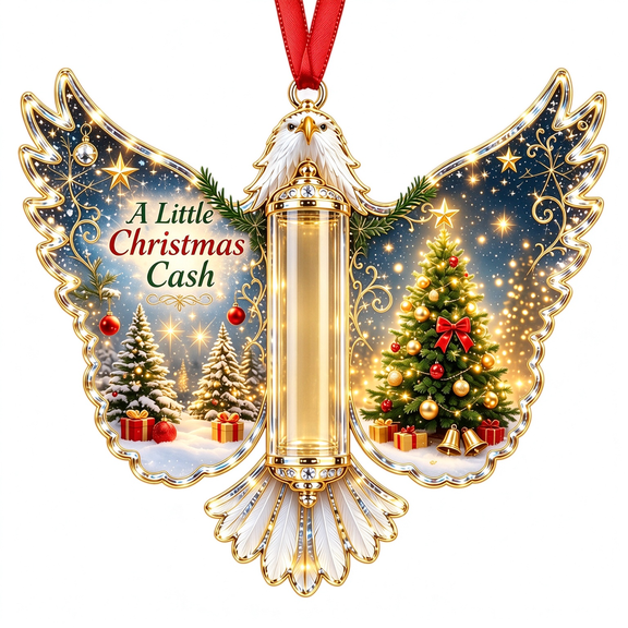 Rdausd 5.9 inch Christmas Cash Holder Ornament, Christmas Tree with Gold Scroll Wings and Red Ribbon, Money Gift Presentation for Festive Tree Branches Gift Bags