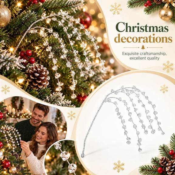 Rdausd 50 Piece Christmas Bead Ornament Set, 26.38 Inch Acrylic Ice Drop Branch Picks, Tree Decoration Filler Pack Winter Holiday Decor Gift Xmas Party Photo Prop Gift