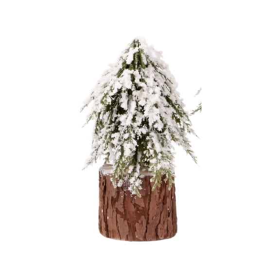 Rdausd 7.87 Inch Snow Flocked Mini Christmas Tree, Tabletop Artificial Pine Tree with Natural Wood Base, Rustic Holiday Accent for Office Desk Shelf Home Decor