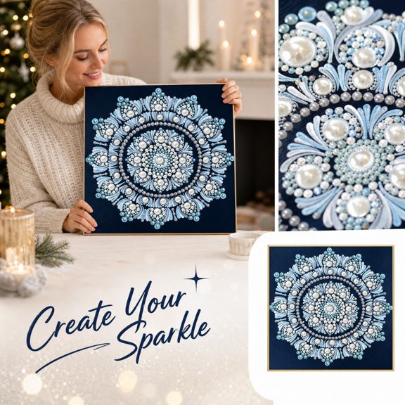 Rdausd Christmas Floral Special-Shaped Diamond Painting Kit 11.81x11.81 Inch, Blue Mandala Pearl Painting Craft, DIY Seasonal Wall Decor for Home Living Room