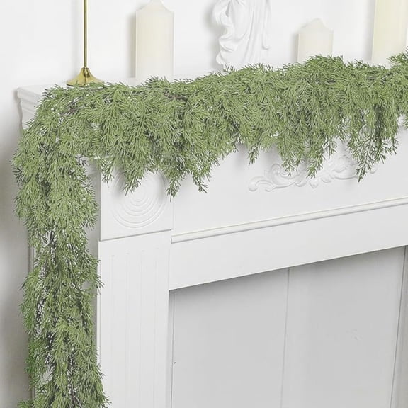 Rdausd Christmas Garland 70.9 Inch, Juniper Cypress Garland with Realistic Evergreen Foliage, Artificial Green Xmas Garland for Mantel Staircase Railing Porch Home Decor