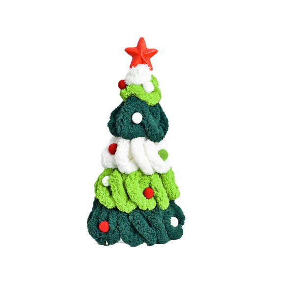 Rdausd Chunky Knit Yarn Christmas Tree Decor 13.8x6.7 Inch, Green Handcrafted Chenille Tree with Star Topper, Cozy Tabletop Tiered Tray Xmas Decor for Fireplace Mantel Shelf
