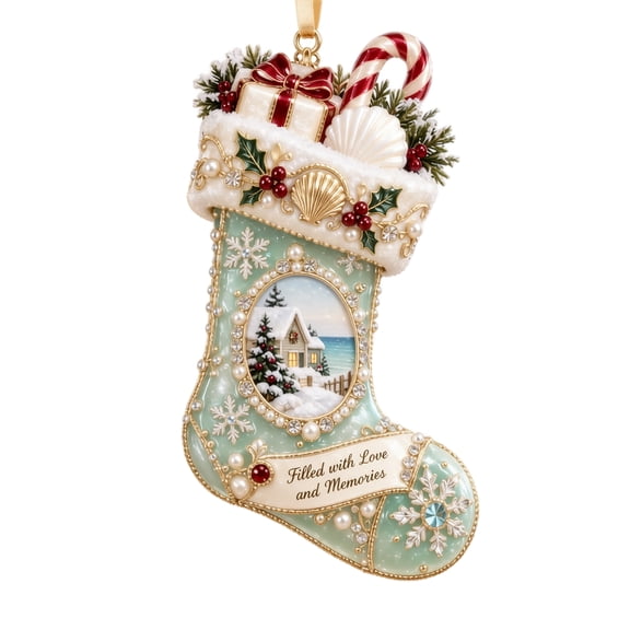 Rdausd Coastal Christmas Stocking Ornament 3.74x2.08 Inch, Beach Themed Hanging Decoration, Holiday Tree Decor for Coastal Home Display