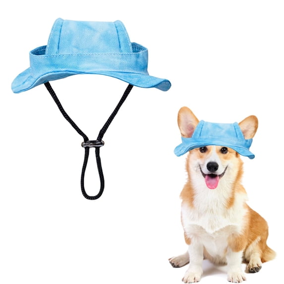 Rdausd Dog Bucket Hat with Ear Holes, Adjustable Pet Sun Cap with Chin Drawstring, Wide Brim, Cotton Summer Outdoor Hat for Small, Medium, Large Dogs, Cats, Hiking, Photos