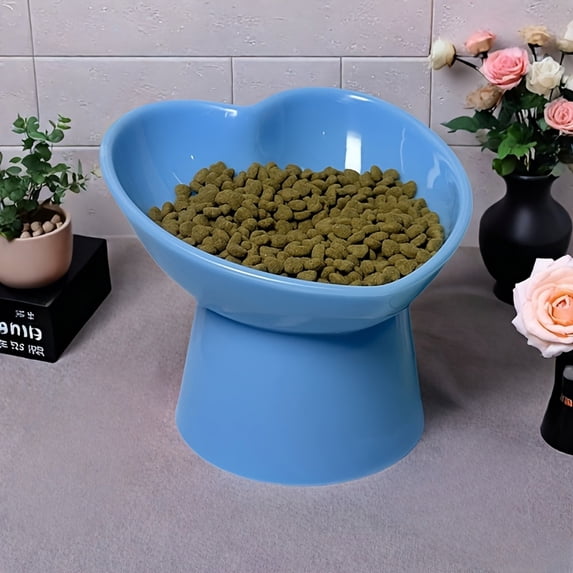 Rdausd Elevated Dog Cat Bowl with Angled Rim, Non-Slip Raised Pet Feeder for Neck Support, Tilted Food Water Dish for Small Medium Cats Dogs Puppies, Durable Plastic Bowl