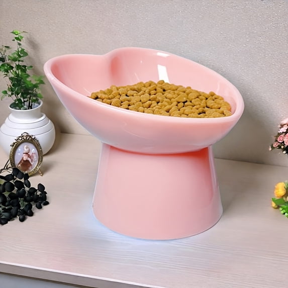 Rdausd Elevated Dog Cat Bowl with Angled Rim, Non-Slip Raised Pet Feeder for Neck Support, Tilted Food Water Dish for Small Medium Cats Dogs Puppies, Durable Plastic Bowl