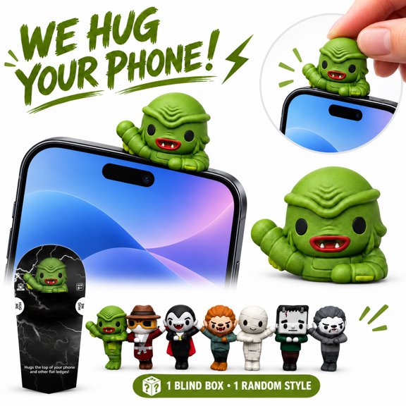 Rdausd Halloween Mystery Phone Charm, Random Mini Monster in Coffin Shaped Blind Pack, for Compatible Phone Decorating and Spooky Season Character Collecting