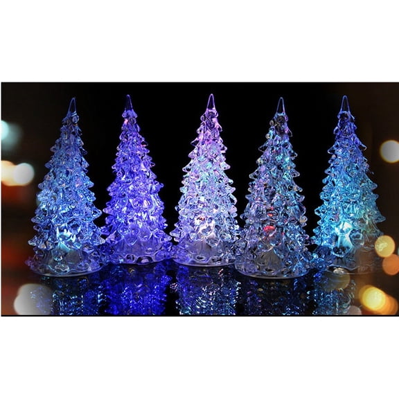 Rdausd Lighted Christmas Tree, Clear Acrylic Color Changing LED Christmas Tree Lamp, Battery Operated Xmas Night Light for Desktop Mantel Window Holiday Decor