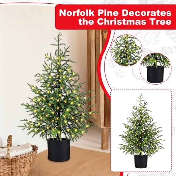 Rdausd Lighted Potted Christmas Tree 47.2 Inch, Faux Norfolk Pine Tree with Warm LED Lights in Black Pot, Xmas Tree for Indoor Living Room Holiday Decor