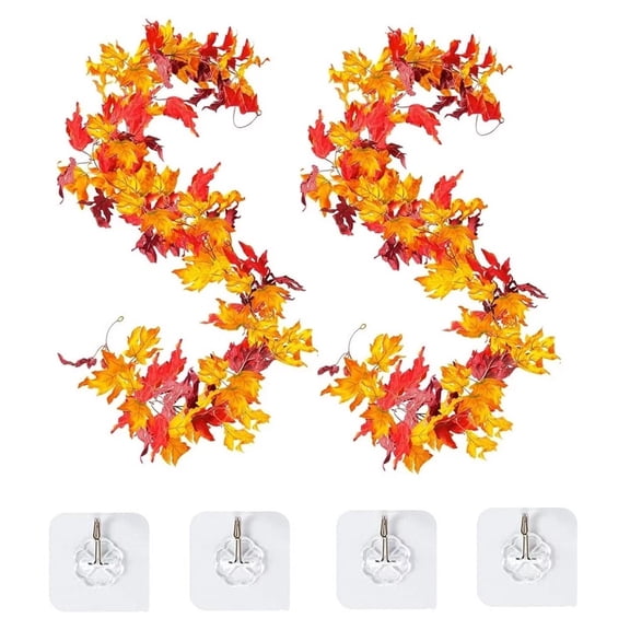 Rdausd Maple Leaf Garland 66.9 Inch, Artificial Realistic dark maple, 2 Pack for Mantel Staircase Front Door Porch Table Railing Window Wall Office Fall Party Home Decor