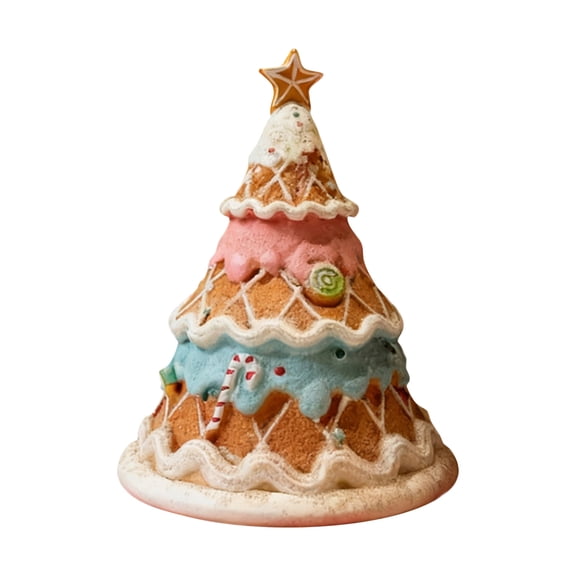 Rdausd Pastel Christmas Tree Desktop Ornament, 2.76x2.36 Inch Resin Gingerbread Cookie Tree Figurine for Tiered Tray, Mantel, Holiday Tabletop Home Decor