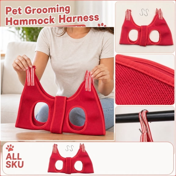 Rdausd Pet Grooming Hammock Harness for Dogs Cats, Restraint Bag for Nail Trimming Clipping, Breathable Pet Sling Helper with Hooks, Grooming Supplies for Small Medium Pets