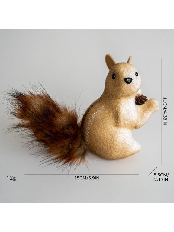 Plush Squirrel Christmas Ornaments, Brown Fluffy Squirrel Hanging Decoration with Pine Cone, Soft Stuffed Animal Pendant for Christmas Tree Bag Keychain, Holiday Home Decor, Gift